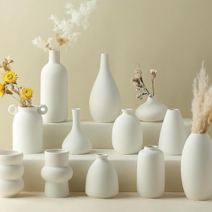 Creamy Style Multi-Shaped Plain Ceramic Vase Collection